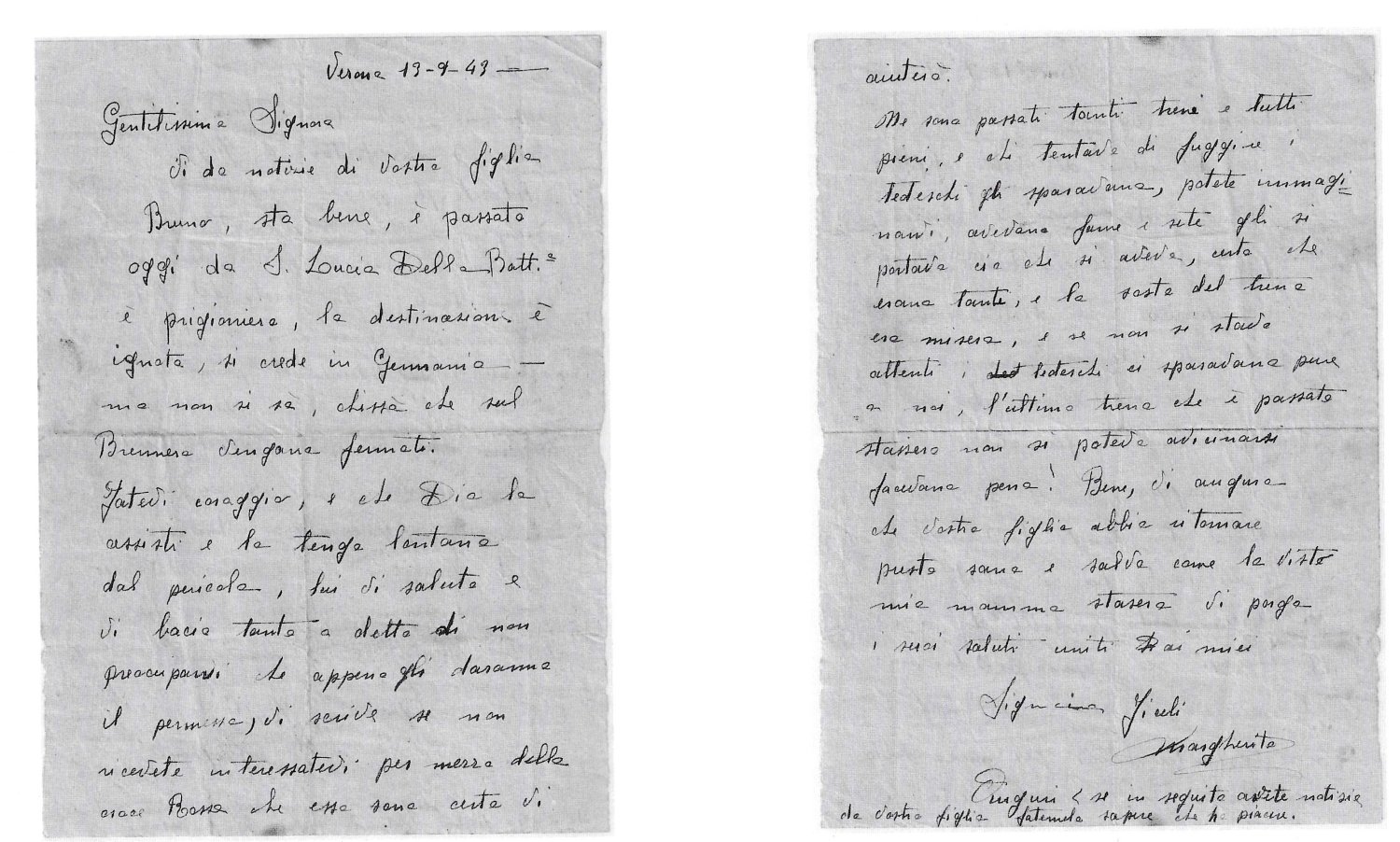Lettera di Finchi Margherita alla madre di Bruno