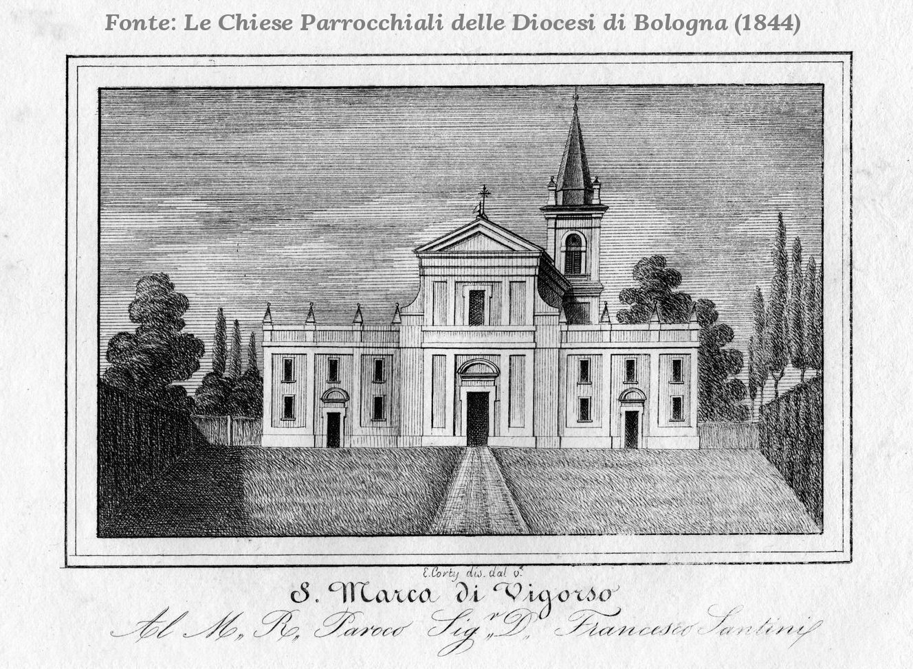 San Marco di Vigorso nei disegni di Enrico Corty (1844)