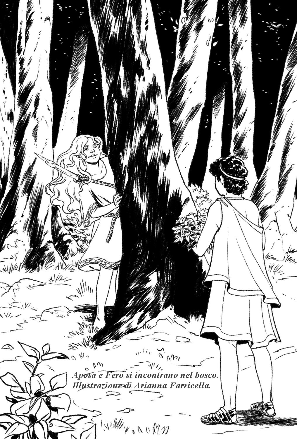 Fero e Aposa si incontrano. Illustrazione di Arianna Farricella