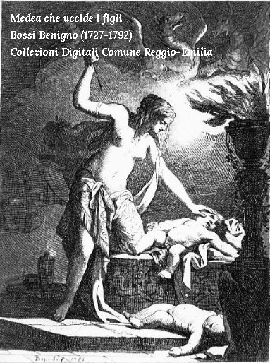 Medea che uccide i figli, incisione di Bossi Benigno