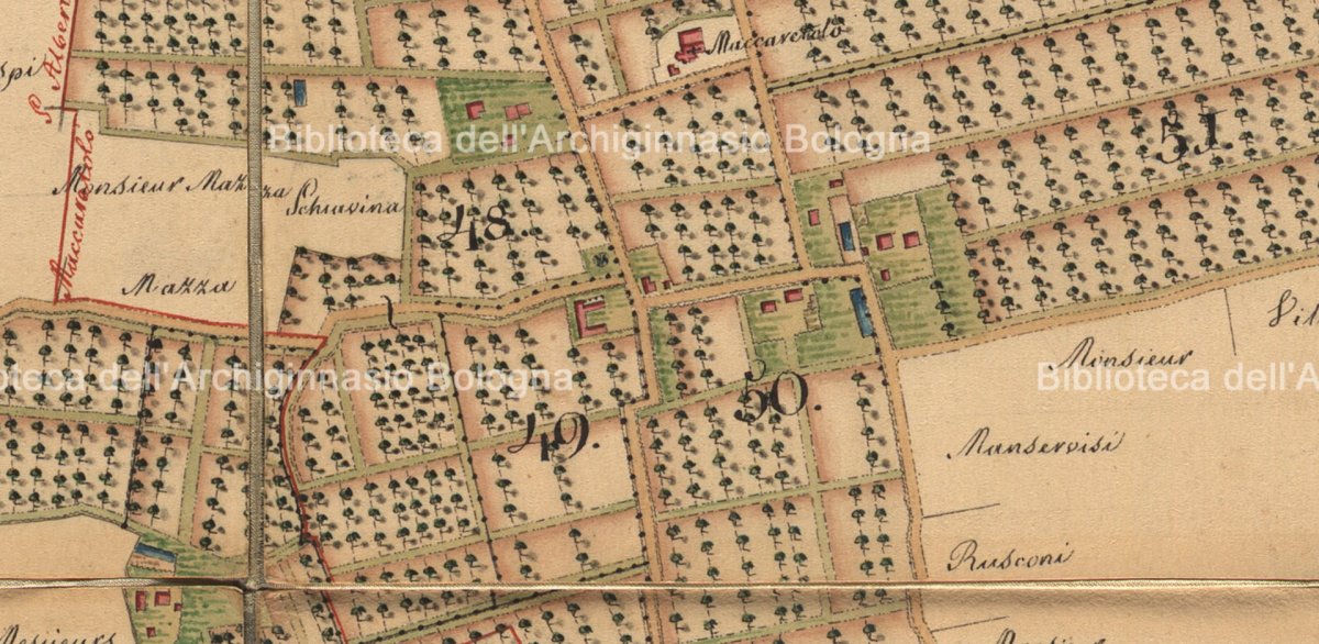 Palazzo Bolognetti nella Pianta del Ducato di Galliera del 1823