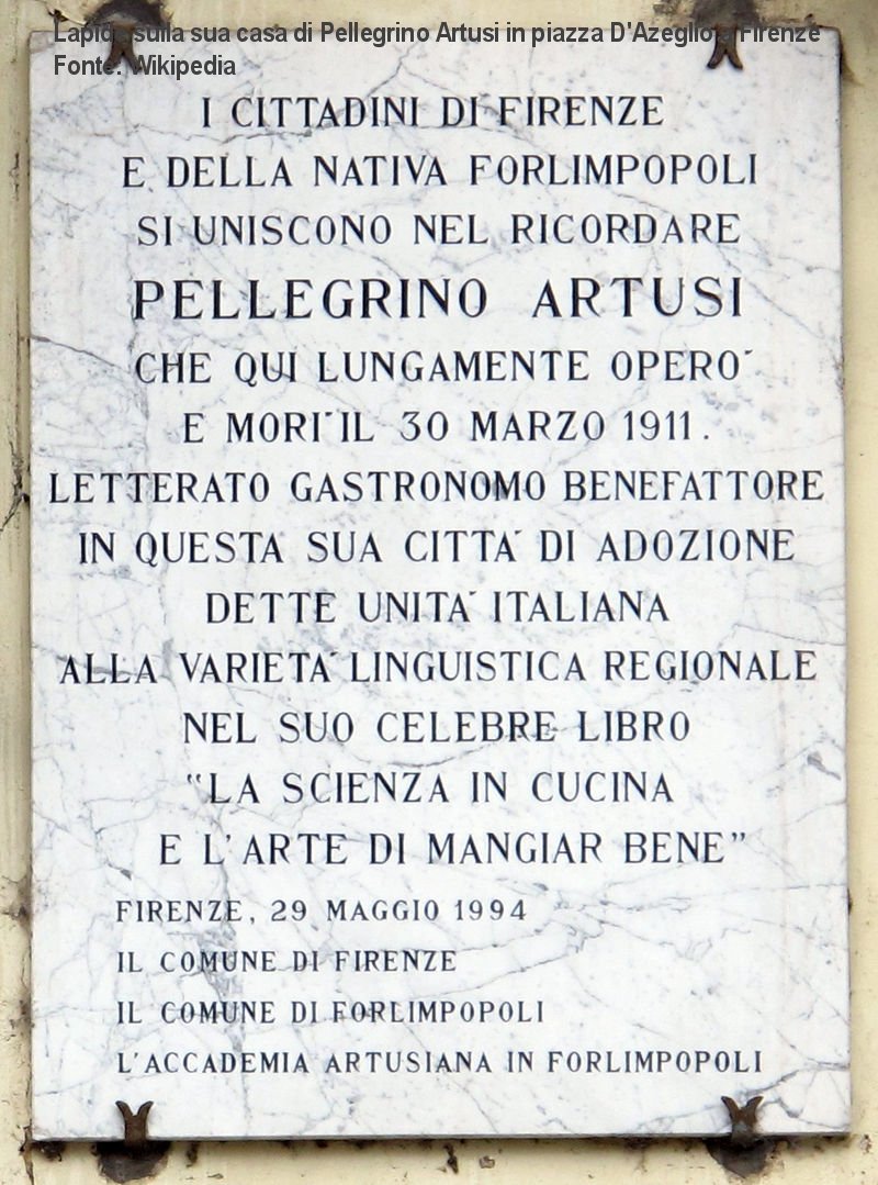 Lapide sulla casa di Pellegrini Artusi in piazza D'Azeglio a Firenze
