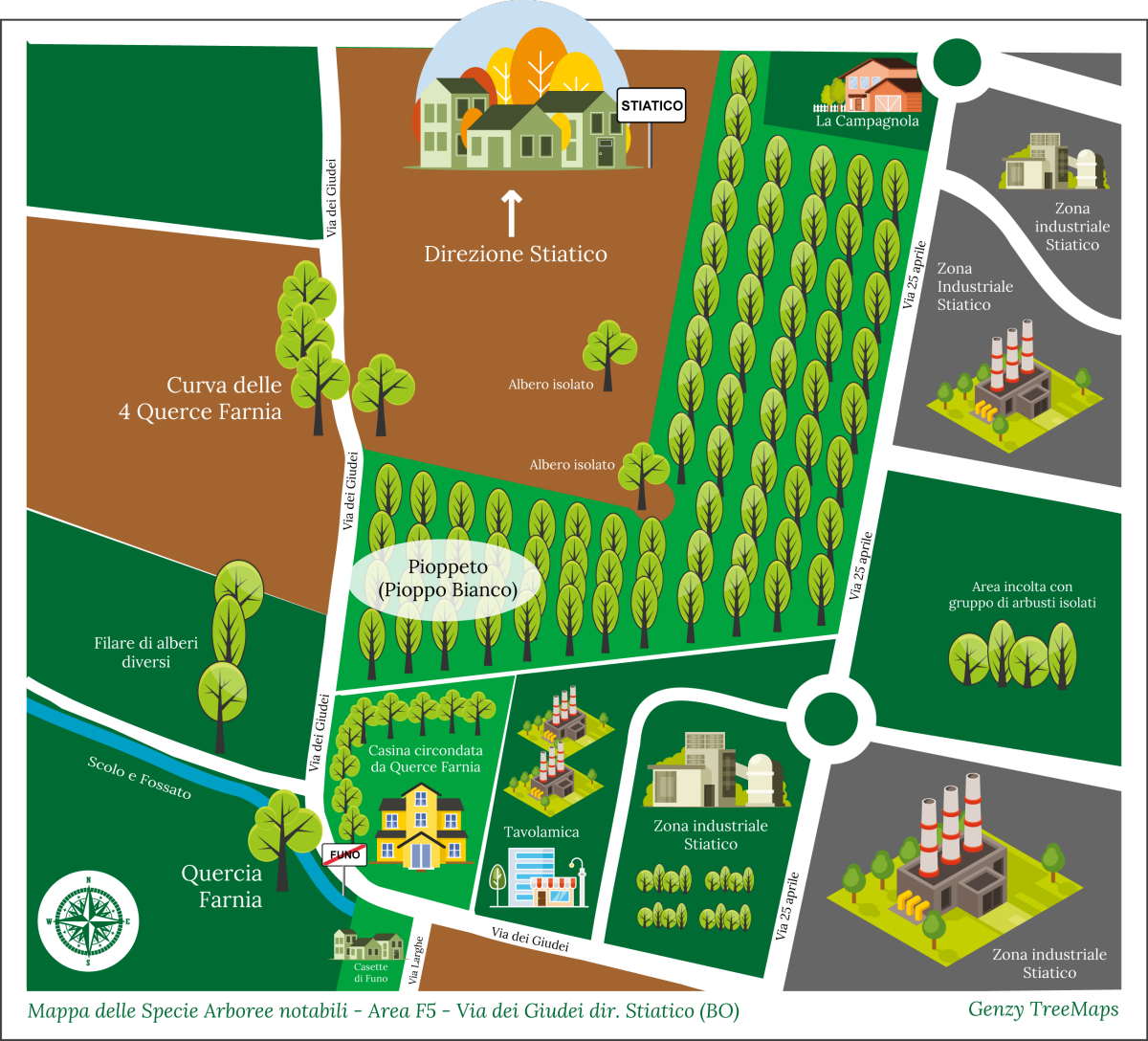 Mappa illustrata aree verdi Stiatico