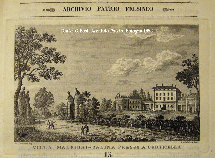 Villa Malpighi-Salina nel 1853 - incisione di G.Bosi